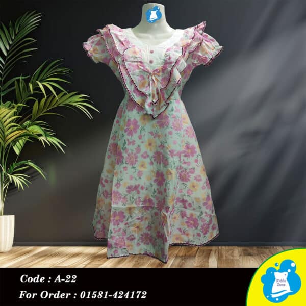 Flower Printed Cotton Baby Dress - Image 2